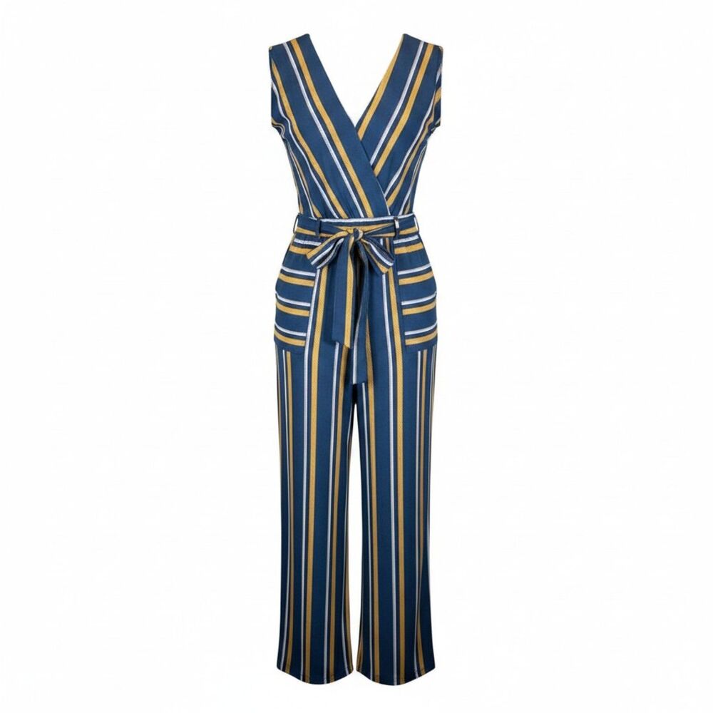 NWOT Monteau Blue and Yellow Jumpsuit with Palazzo Legs M